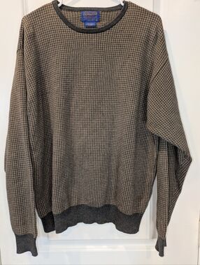 Pendleton Houndstooth Crewneck Sweater Mens Large Brown Gray Cotton Knit